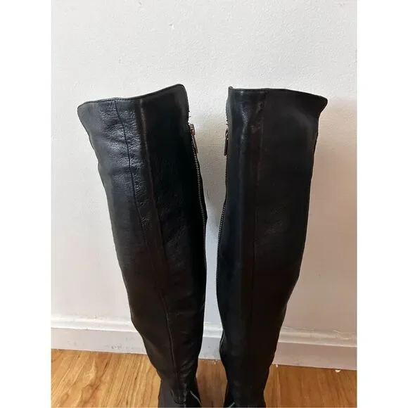 Michael Kors knee-high leather boots size small stretchy back - Picture 2 of 8